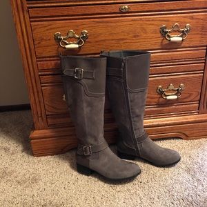 Gray suede riding boots